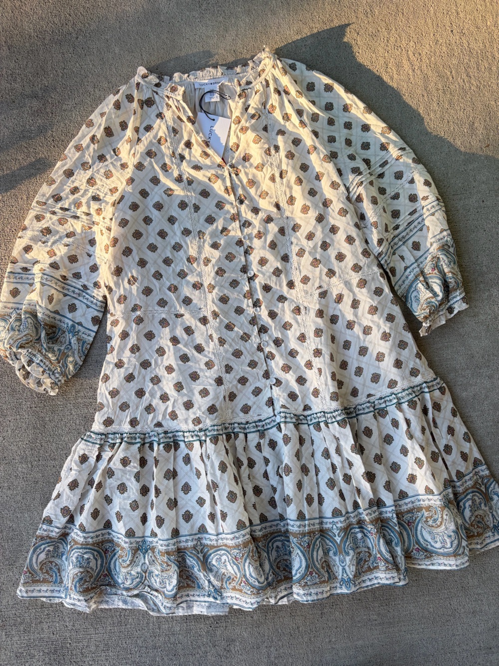 Lucky Brand medallion print peasant mini dress bohemian paisley geometric NWT MD